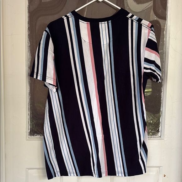 Free Planet Women’s Cotton Striped Tee in Dark Navy Blue, Pink light Blue size L - Picture 5 of 5
